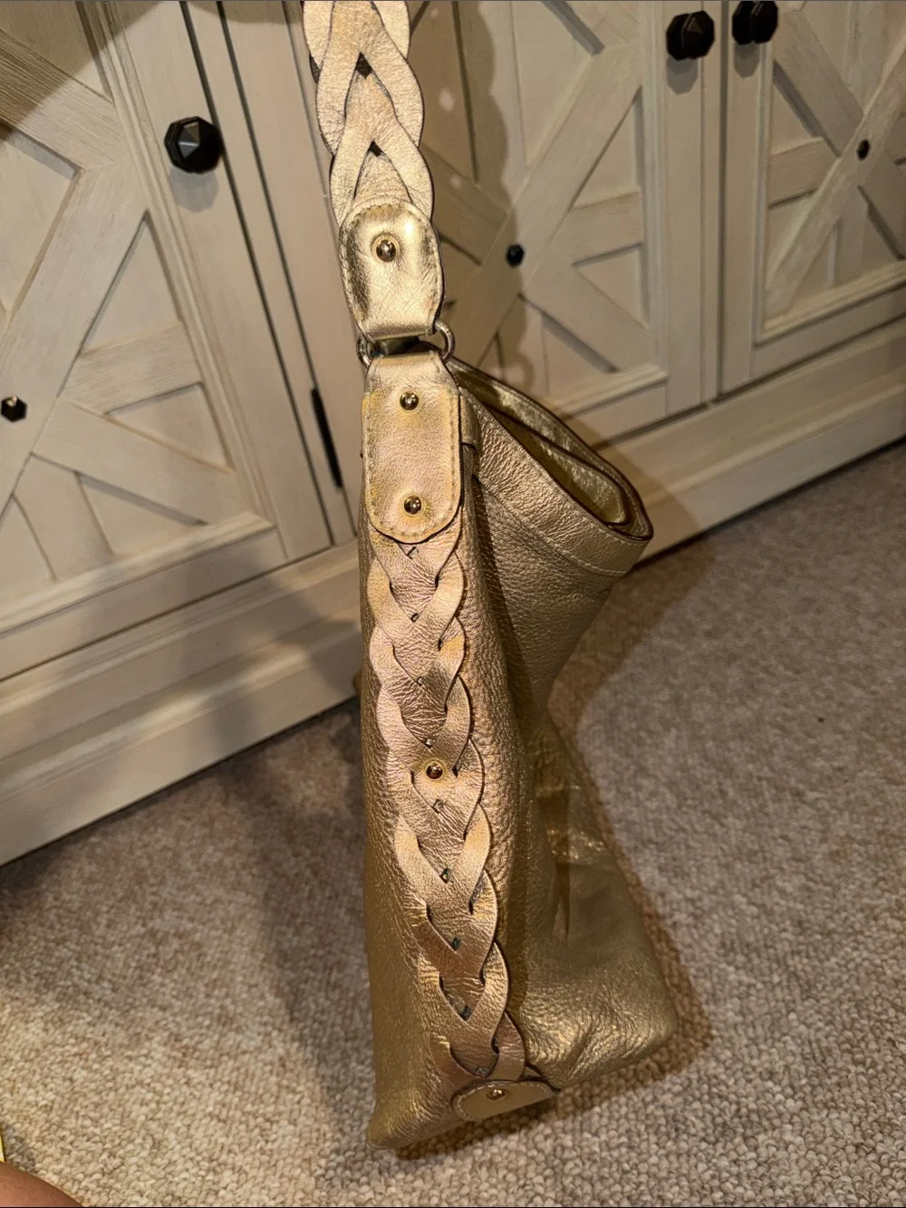 kate spade Metallic Gold Braided-Handle Hobo Shoulder Bag